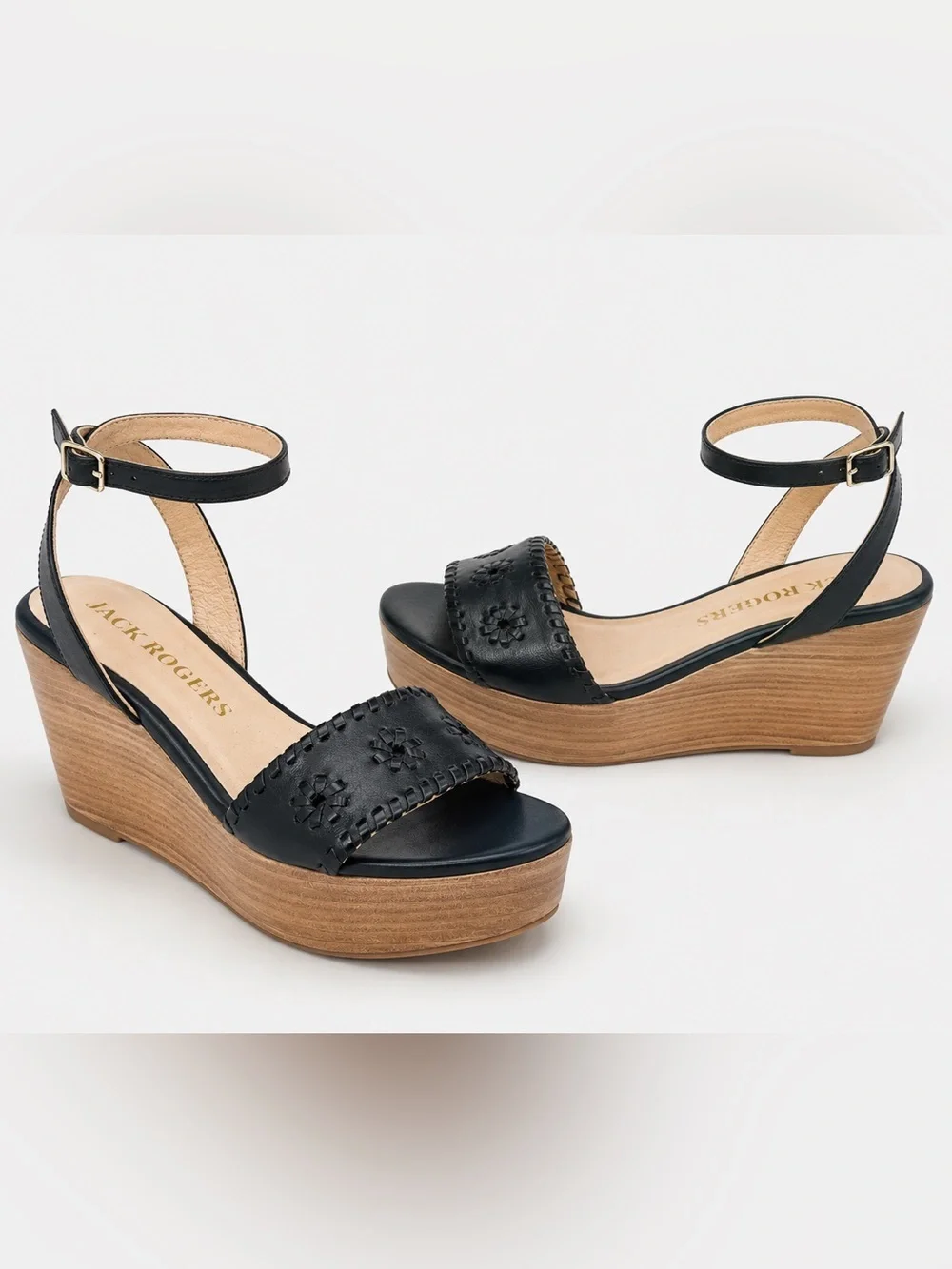 Jack Rogers Ferry Stacked Platform Wedge Sandal Black size 7 Brand New